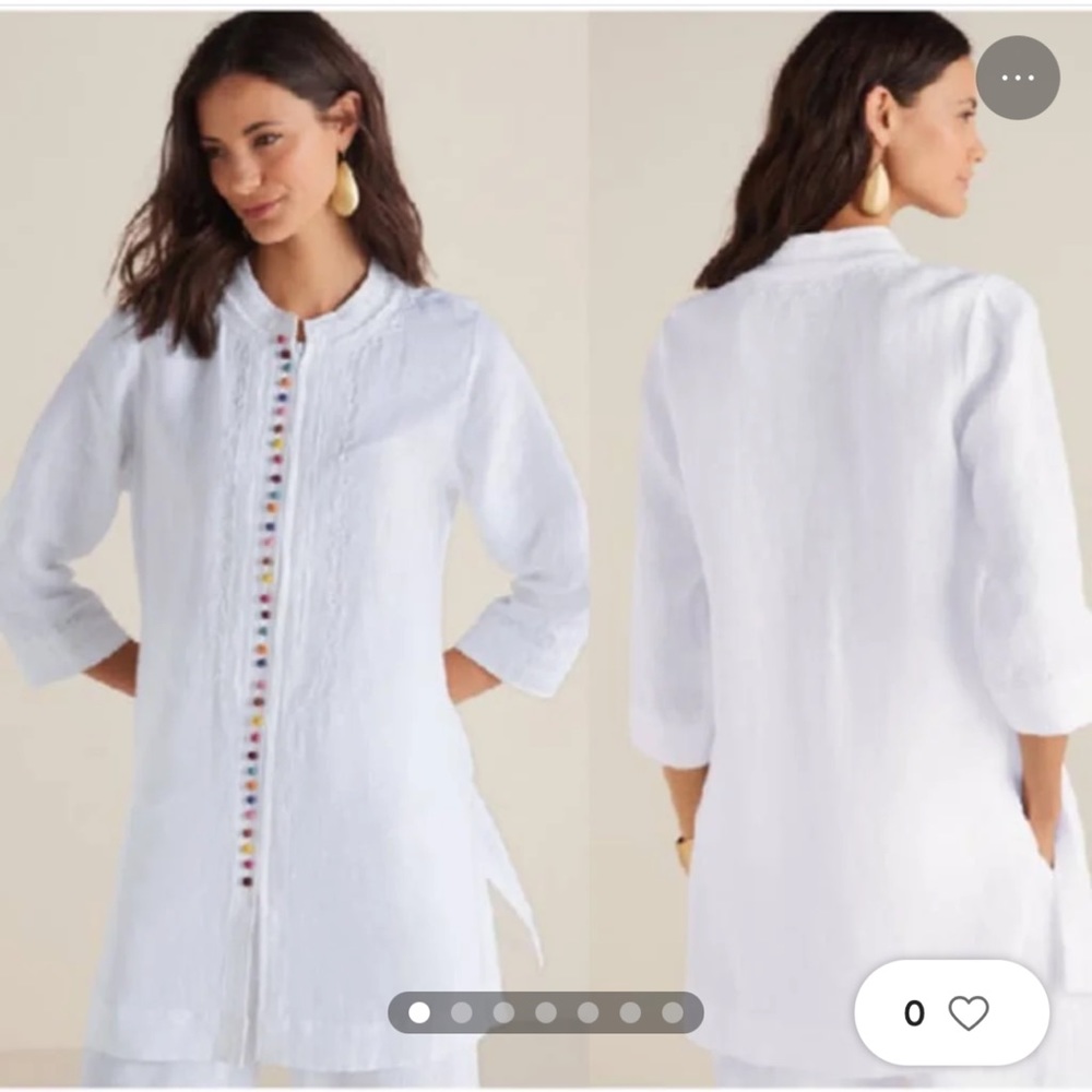 Soft Surroundings Full Zip Kurta Linen Desert Tunic Rainbow Buttons Sz M